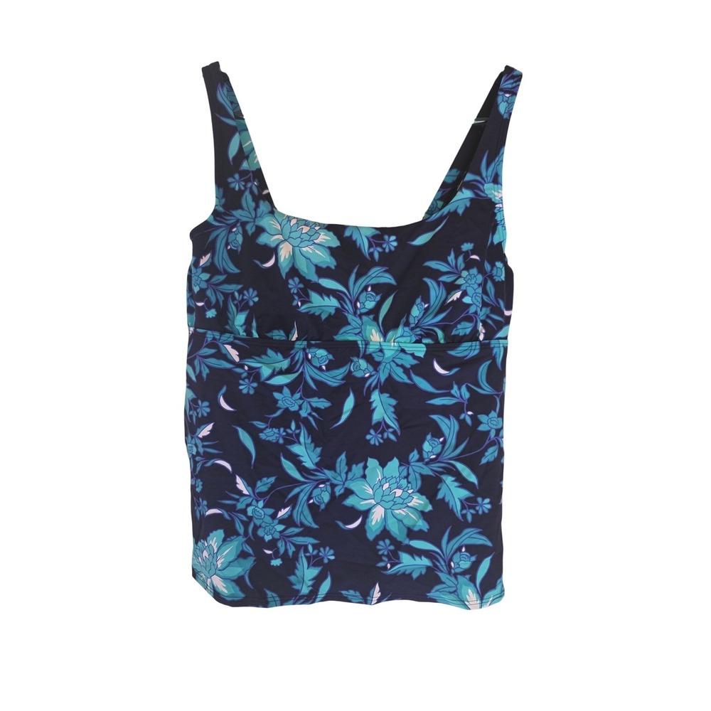 Lands End Floral Tankini Swim Top Blue Teal Square Neck Padded Strappyā 14D